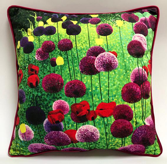 Alliums and Poppies Cushion-Susan Entwistle